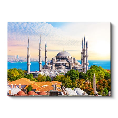Yatay Kanvas Tablo Sultanahmet Camii ve Ağaçlar Şehir Mimari Tablo Ev Ofis Duvar Dekoru