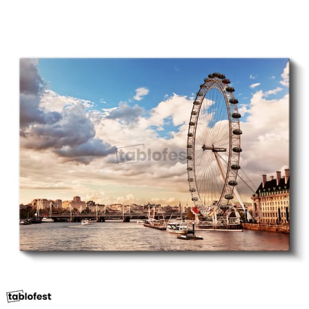 Yatay Kanvas Tablo Londra London Eye Dönme Dolap Şehir Mimari Tablo Ev Ofis Duvar Dekoru