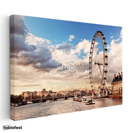 Yatay Kanvas Tablo Londra London Eye Dönme Dolap Şehir Mimari Tablo Ev Ofis Duvar Dekoru