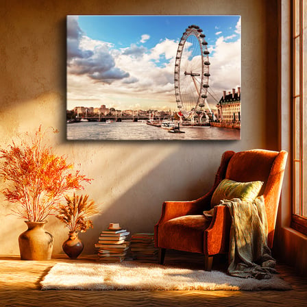 Yatay Kanvas Tablo Londra London Eye Dönme Dolap Şehir Mimari Tablo Ev Ofis Duvar Dekoru