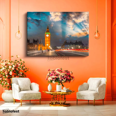 Yatay Kanvas Tablo Londra Big Ben Saat Kulesi Şehir Mimari Tablo Ev Ofis Duvar Dekoru
