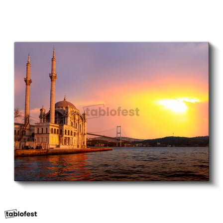 Yatay Kanvas Tablo Ortaköy Camii ve Köprü Manzarası Şehir Mimari Tablo Ev Ofis Duvar Dekoru
