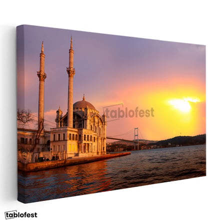 Yatay Kanvas Tablo Ortaköy Camii ve Köprü Manzarası Şehir Mimari Tablo Ev Ofis Duvar Dekoru
