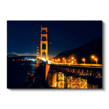 Yatay Kanvas Tablo Golden Gate Köprüsü Gece Çelik Ayaklar Şehir Mimari Tablo Ev Ofis Duvar Dekoru