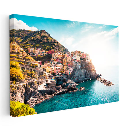 Yatay Kanvas Tablo Cinque Terre Kasabası Şehir Mimari Tablo Ev Ofis Duvar Dekoru