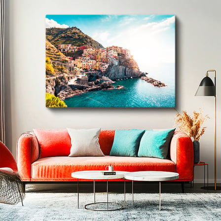 Yatay Kanvas Tablo Cinque Terre Kasabası Şehir Mimari Tablo Ev Ofis Duvar Dekoru