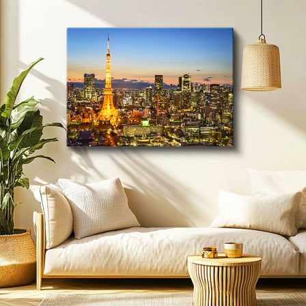 Yatay Kanvas Tablo Tokyo Kulesi ve Gökdelenler Şehir Mimari Tablo Ev Ofis Duvar Dekoru