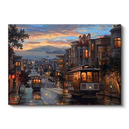Yatay Kanvas Tablo San Francisco Tramvay Ve Yokuş Yol Şehir Ve Mimari Tablo Ev Ofis Duvar Dekoru