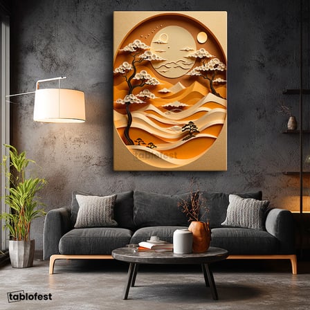 Dikey Kanvas Tablo Bonsai Ağacı Manzara Tablosu Ev Ofis Duvar Dekoru