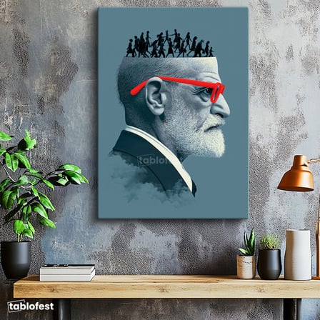 Dikey Kanvas Tablo Sigmund Freud Zihin Psikoloji Tablosu Ev Ofis Duvar Dekoru