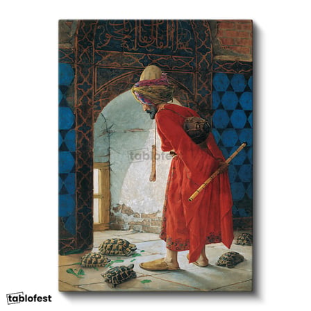 Dikey Kanvas Tablo Kaplumbağa Terbiyecisi Eseri Osmanlı Tablosu Ev Ofis Duvar Dekoru