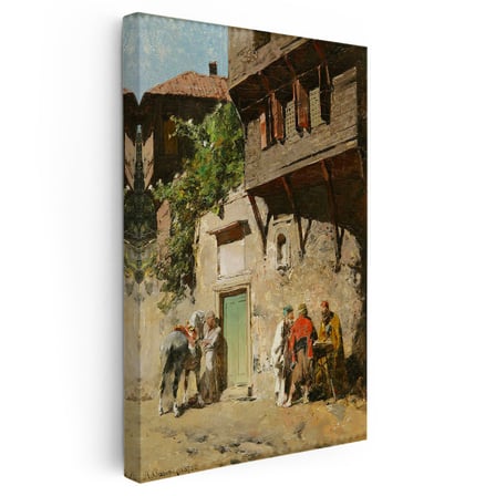 Dikey Kanvas Tablo Ahşap Evler ve Sokak Yaşamı Osmanlı Tablosu Ev Ofis Duvar Dekoru