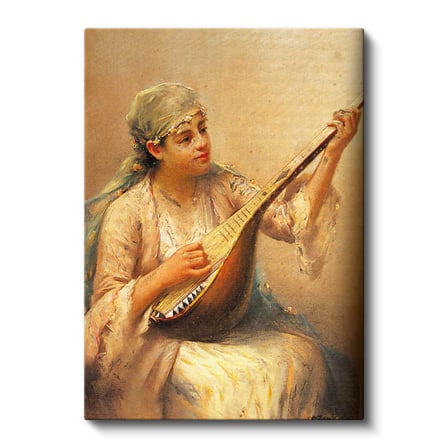 Dikey Kanvas Tablo Ud Çalan Genç Kadın Osmanlı Tablosu Ev Ofis Duvar Dekoru