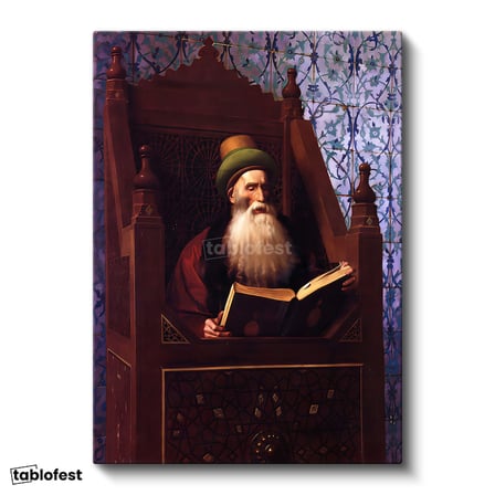 Dikey Kanvas Tablo Kitap Okuyan Sakallı Alim Osmanlı Tablosu Ev Ofis Duvar Dekoru