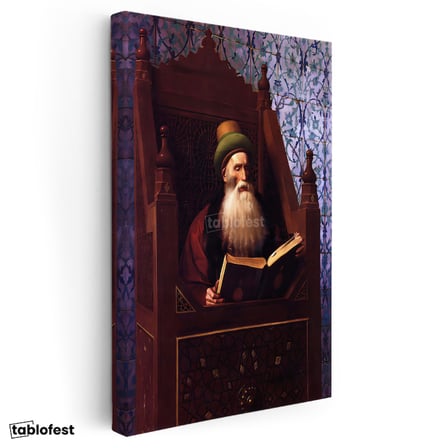 Dikey Kanvas Tablo Kitap Okuyan Sakallı Alim Osmanlı Tablosu Ev Ofis Duvar Dekoru