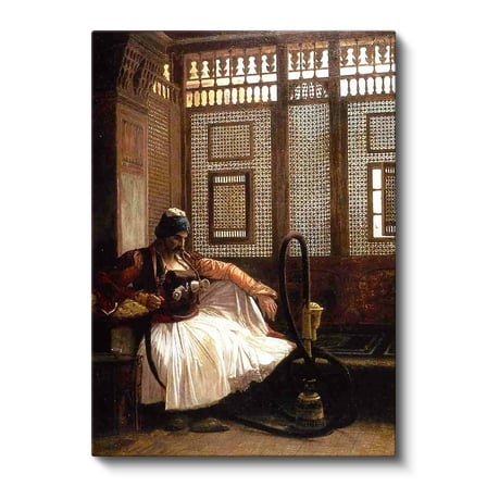 Dikey Kanvas Tablo Ahşap Kafesli Oda ve Nargile Osmanlı Tablosu Ev Ofis Duvar Dekoru
