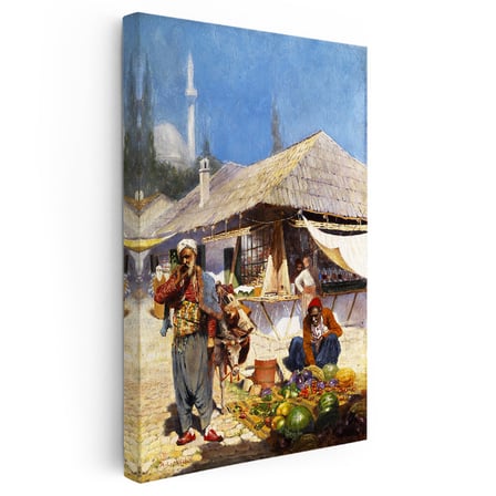 Dikey Kanvas Tablo Pazar Yerinde Kavun Karpuz Satıcısı Osmanlı Tablosu Ev Ofis Duvar Dekoru