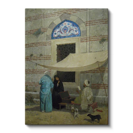 Dikey Kanvas Tablo Cami Duvarı Önünde Arzuhalci Osmanlı Tablosu Ev Ofis Duvar Dekoru