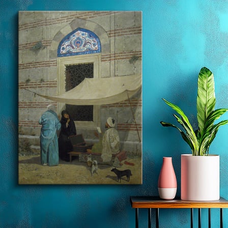 Dikey Kanvas Tablo Cami Duvarı Önünde Arzuhalci Osmanlı Tablosu Ev Ofis Duvar Dekoru