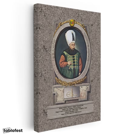Dikey Kanvas Tablo Sultan İbrahim Han Padişah Portresi Osmanlı Tablosu Ev Ofis Duvar Dekoru