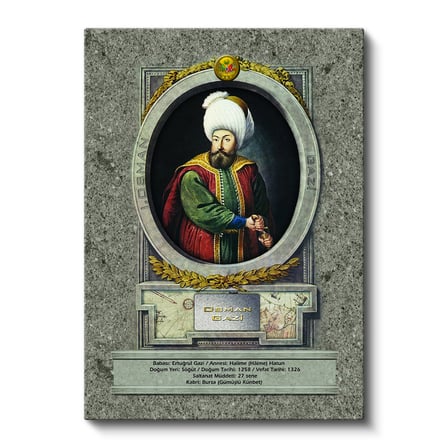 Dikey Kanvas Tablo Osman Gazi Han Padişah Portresi Osmanlı Tablosu Ev Ofis Duvar Dekoru