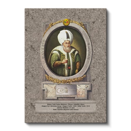Dikey Kanvas Tablo İkinci Bayezid Han Padişah Portresi Osmanlı Tablosu Ev Ofis Duvar Dekoru