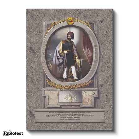 Dikey Kanvas Tablo Sultan İkinci Mahmud Han Portresi Osmanlı Tablosu Ev Ofis Duvar Dekoru