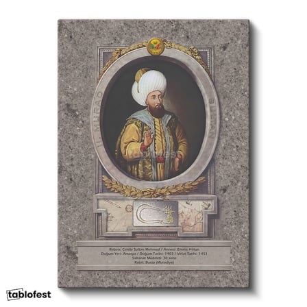 Dikey Kanvas Tablo İkinci Murad Han Padişah Portresi Osmanlı Tablosu Ev Ofis Duvar Dekoru