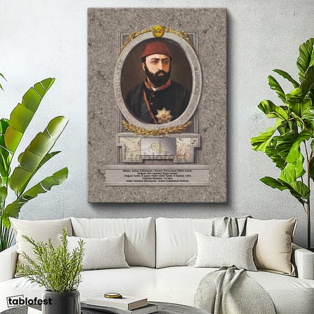 Dikey Kanvas Tablo Sultan Abdülaziz Portresi Osmanlı Tablosu Ev Ofis Duvar Dekoru
