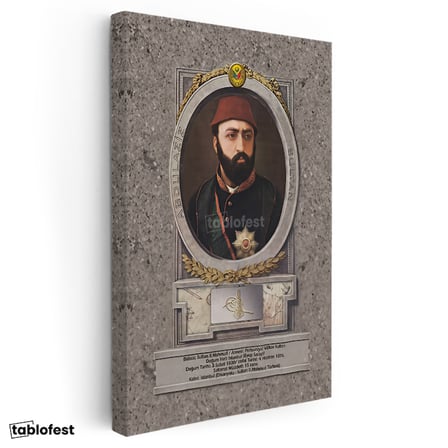 Dikey Kanvas Tablo Sultan Abdülaziz Portresi Osmanlı Tablosu Ev Ofis Duvar Dekoru