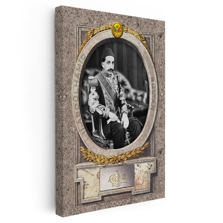 Dikey Kanvas Tablo Sultan II Abdülhamid Klasik Portre Osmanlı Tablosu Ev Ofis Duvar Dekoru