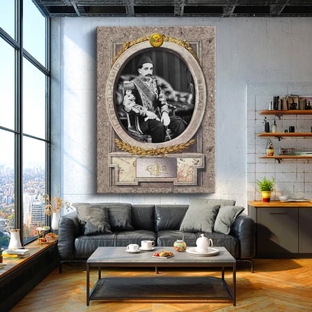 Dikey Kanvas Tablo Sultan II Abdülhamid Klasik Portre Osmanlı Tablosu Ev Ofis Duvar Dekoru
