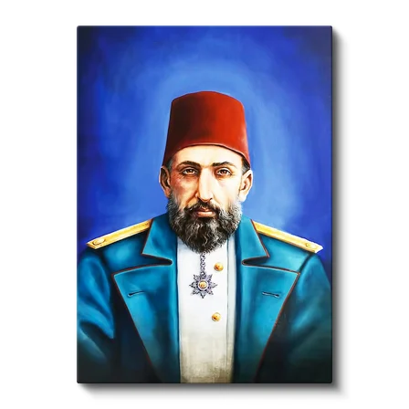 Dikey Kanvas Tablo Sultan II Abdülhamid Modern Yorum Portresi Osmanlı Tablosu Ev Ofis Duvar Dekoru