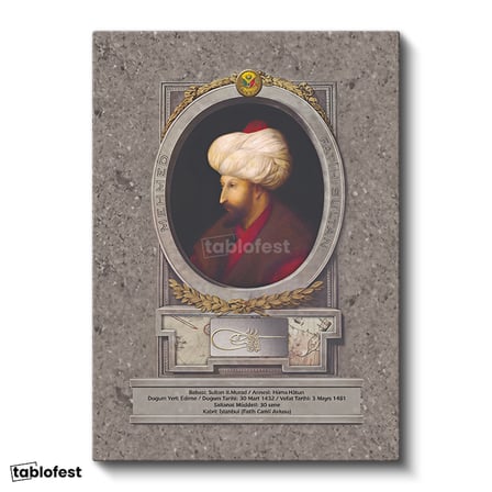 Dikey Kanvas Tablo Fatih Sultan Mehmed Klasik Portre Osmanlı Tablosu Ev Ofis Duvar Dekoru