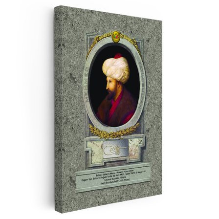 Dikey Kanvas Tablo Fatih Sultan Mehmed Klasik Portre Osmanlı Tablosu Ev Ofis Duvar Dekoru