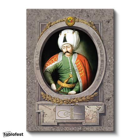 Dikey Kanvas Tablo Yavuz Sultan Selim Portresi Osmanlı Tablosu Ev Ofis Duvar Dekoru