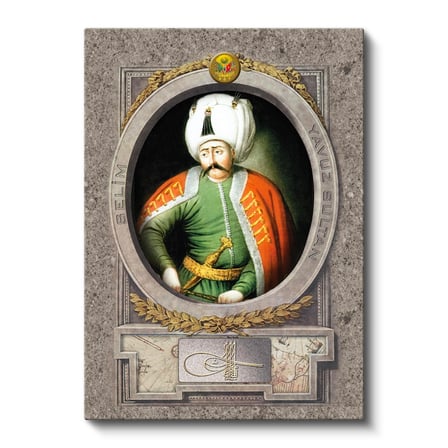 Dikey Kanvas Tablo Yavuz Sultan Selim Portresi Osmanlı Tablosu Ev Ofis Duvar Dekoru