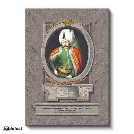 Dikey Kanvas Tablo Yavuz Sultan Selim Klasik Portre Osmanlı Tablosu Ev Ofis Duvar Dekoru