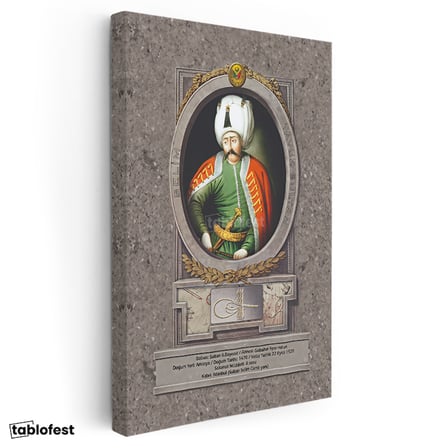 Dikey Kanvas Tablo Yavuz Sultan Selim Klasik Portre Osmanlı Tablosu Ev Ofis Duvar Dekoru