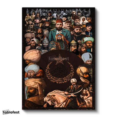 Dikey Kanvas Tablo Osmanlı Padişahları Kolajı Osmanlı Tablosu Ev Ofis Duvar Dekoru