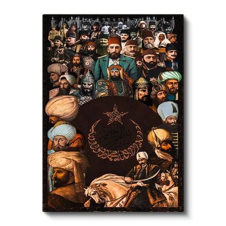 Dikey Kanvas Tablo Osmanlı Padişahları Kolajı Osmanlı Tablosu Ev Ofis Duvar Dekoru