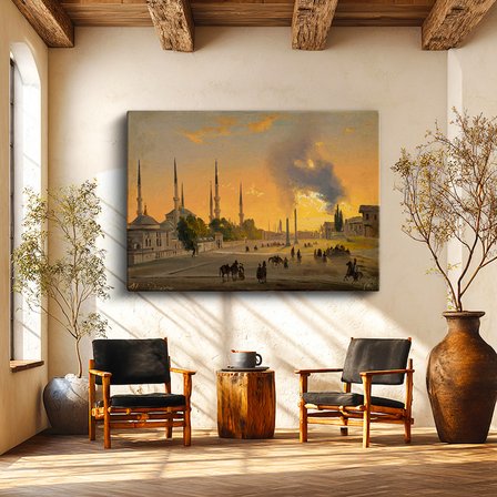 Yatay Kanvas Tablo İstanbul Tarihi Meydan Gün Batımı Silüeti Ev Ofis Duvar Dekoru