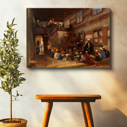 Yatay Kanvas Tablo Sıbyan Mektebi Eğitim Osmanlı Tablosu Ev Ofis Duvar Dekoru