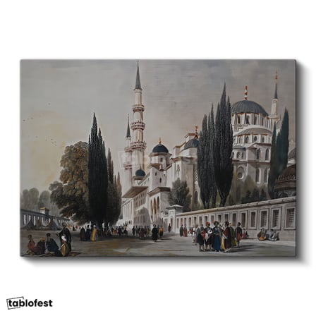 Yatay Kanvas Tablo Sultanahmet Camii Dış Avlu Osmanlı Tablosu Ev Ofis Duvar Dekoru