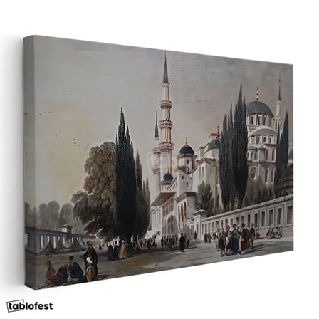 Yatay Kanvas Tablo Sultanahmet Camii Dış Avlu Osmanlı Tablosu Ev Ofis Duvar Dekoru