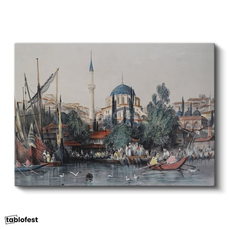 Yatay Kanvas Tablo Tophane Sahil Camii Kayıklar Osmanlı Tablosu Ev Ofis Duvar Dekoru