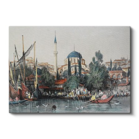 Yatay Kanvas Tablo Tophane Sahil Camii Kayıklar Osmanlı Tablosu Ev Ofis Duvar Dekoru