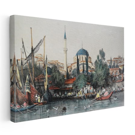 Yatay Kanvas Tablo Tophane Sahil Camii Kayıklar Osmanlı Tablosu Ev Ofis Duvar Dekoru