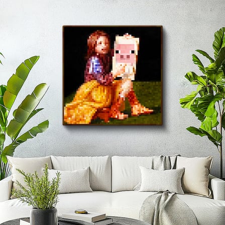 Kare Kanvas Tablo Pigscene Piksel Minecraft Tablosu Ev Ofis Salon Duvar Dekoru