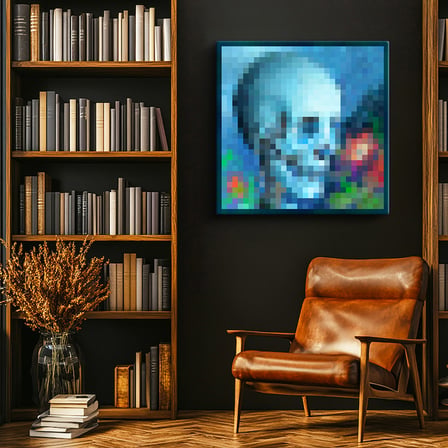 Kare Kanvas Tablo Skull And Roses Piksel Minecraft Tablosu Ev Ofis Salon Duvar Dekoru